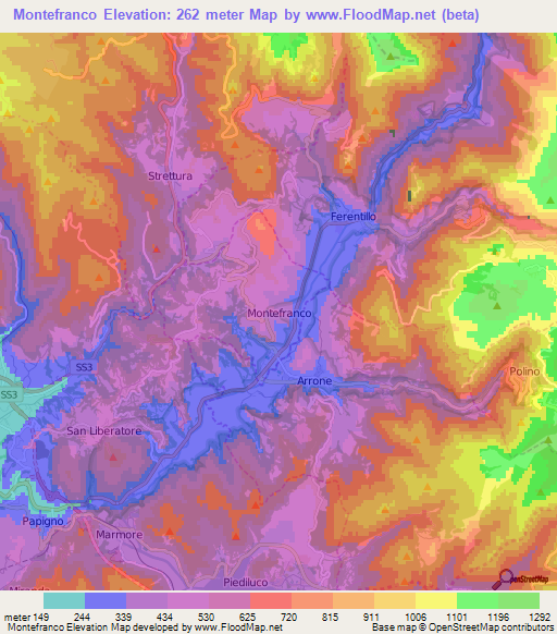 Montefranco,Italy Elevation Map