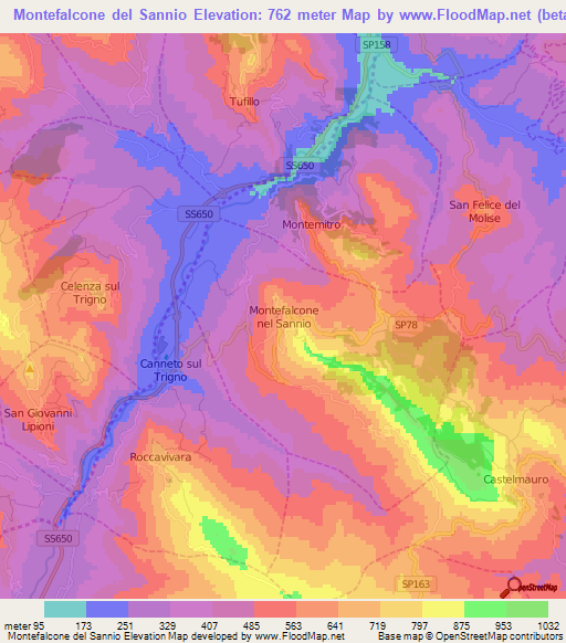 Montefalcone del Sannio,Italy Elevation Map