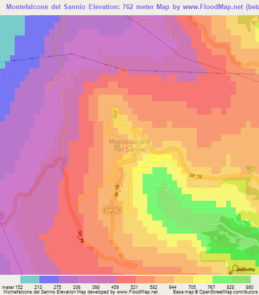 Montefalcone del Sannio,Italy Elevation Map