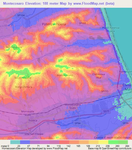 Montecosaro,Italy Elevation Map