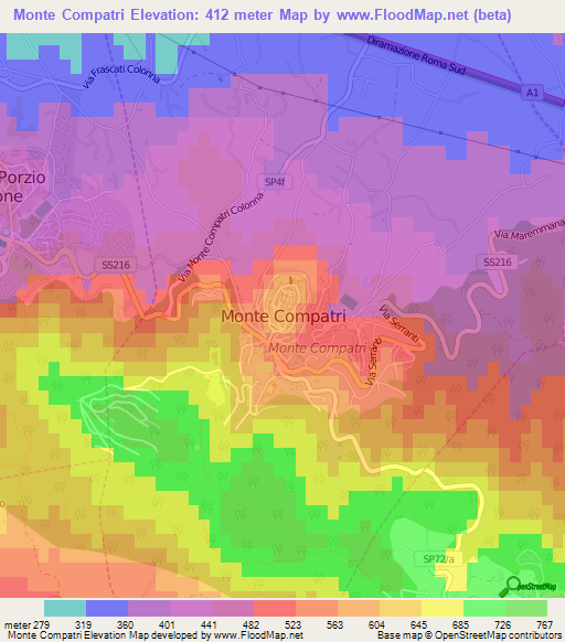 Monte Compatri,Italy Elevation Map