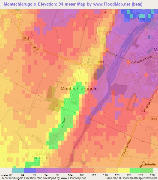 Montechiarugolo,Italy Elevation Map