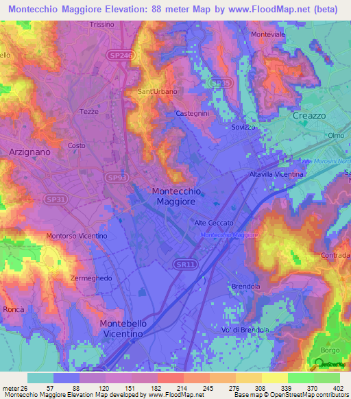Montecchio Maggiore,Italy Elevation Map