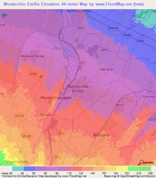 Montecchio Emilia,Italy Elevation Map