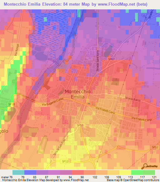 Montecchio Emilia,Italy Elevation Map