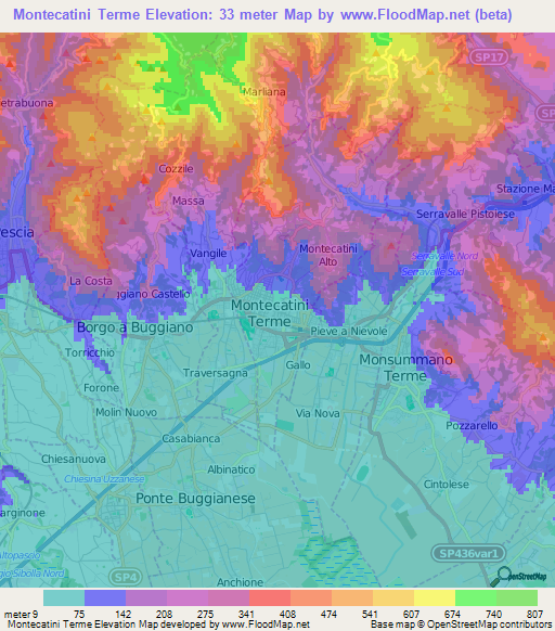 Montecatini Terme,Italy Elevation Map