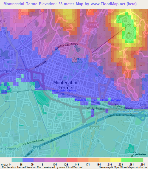 Montecatini Terme,Italy Elevation Map