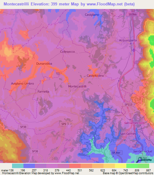 Montecastrilli,Italy Elevation Map