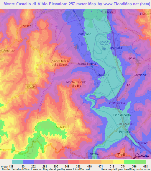 Monte Castello di Vibio,Italy Elevation Map