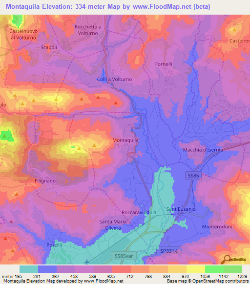 Montaquila,Italy Elevation Map