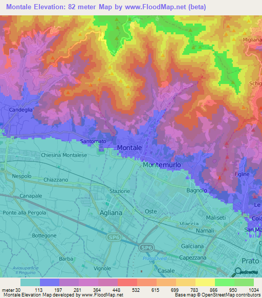 Montale,Italy Elevation Map