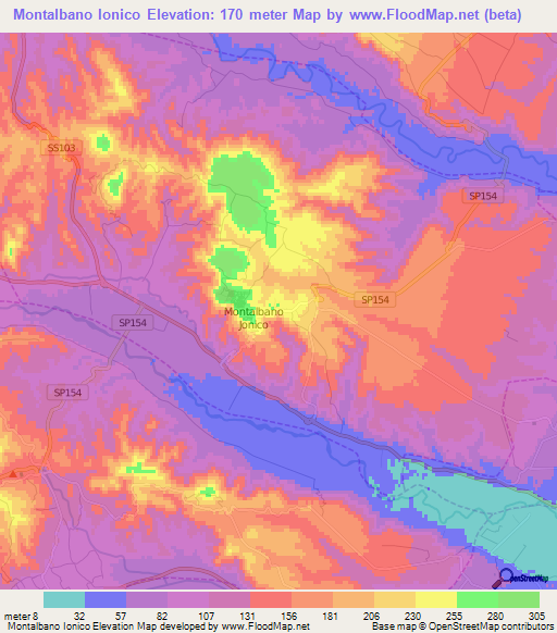 Montalbano Ionico,Italy Elevation Map