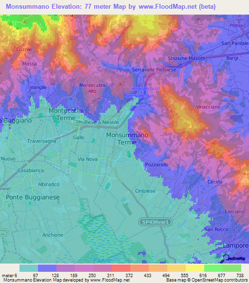 Monsummano,Italy Elevation Map