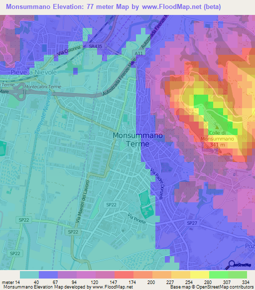 Monsummano,Italy Elevation Map