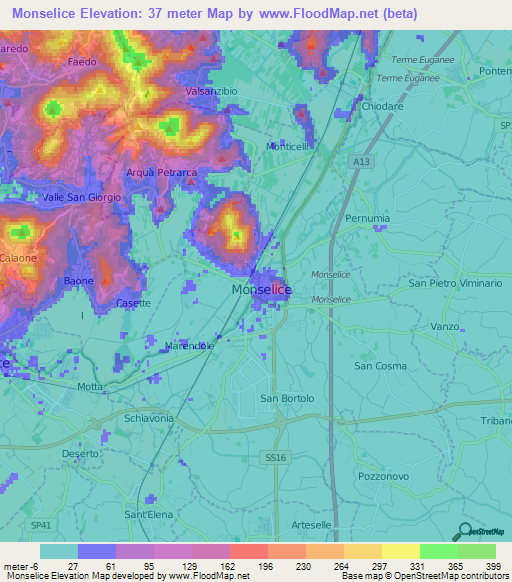 Monselice,Italy Elevation Map