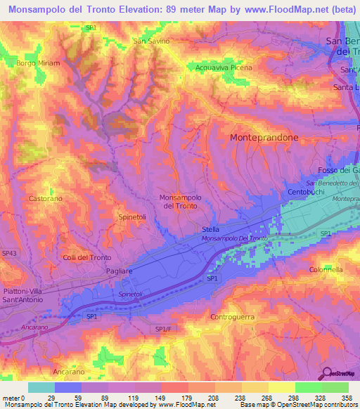 Monsampolo del Tronto,Italy Elevation Map