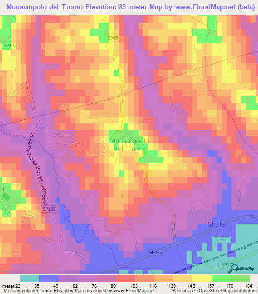 Monsampolo del Tronto,Italy Elevation Map