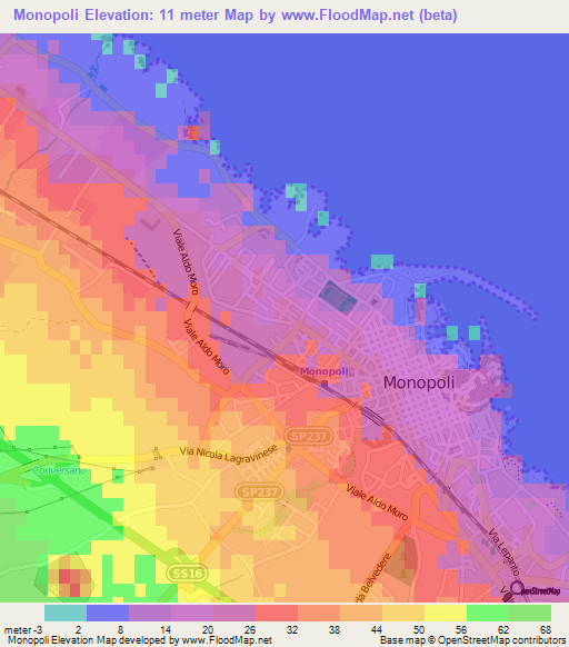 Monopoli,Italy Elevation Map