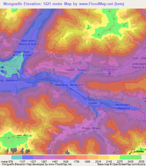 Monguelfo,Italy Elevation Map