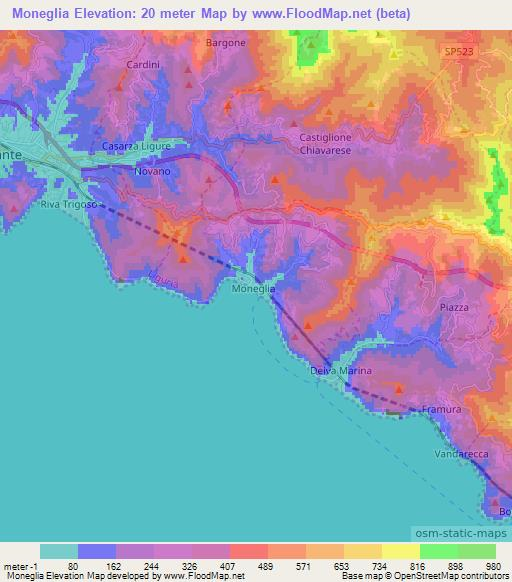 Moneglia,Italy Elevation Map