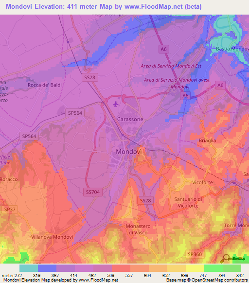 Mondovi,Italy Elevation Map