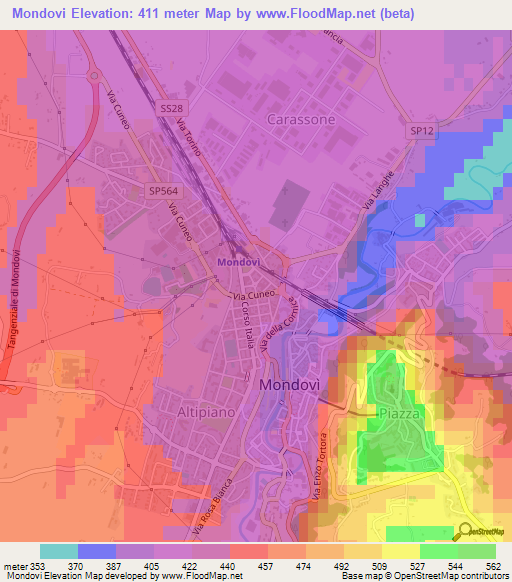 Mondovi,Italy Elevation Map