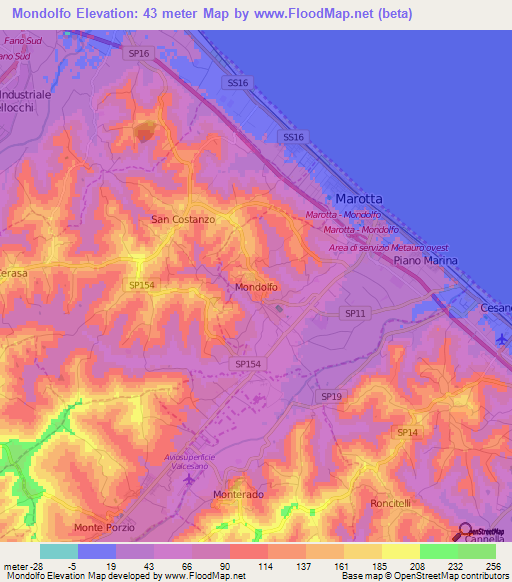 Mondolfo,Italy Elevation Map