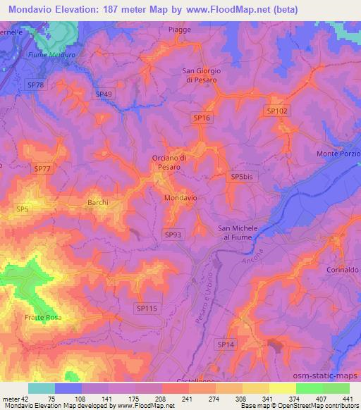 Mondavio,Italy Elevation Map