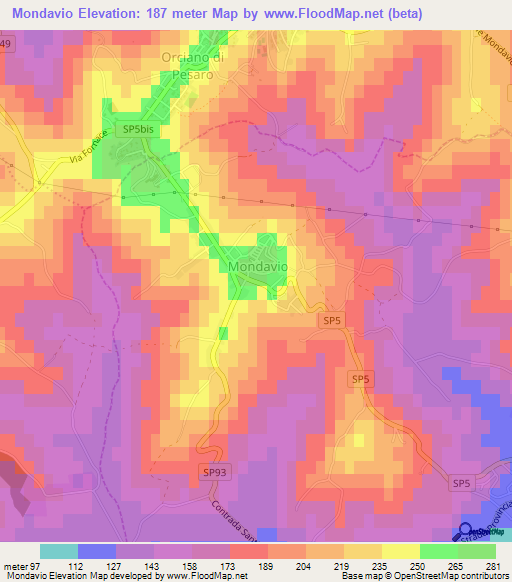 Mondavio,Italy Elevation Map