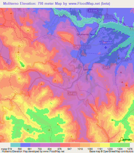 Moliterno,Italy Elevation Map