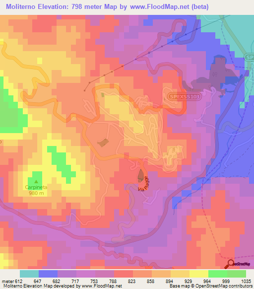 Moliterno,Italy Elevation Map