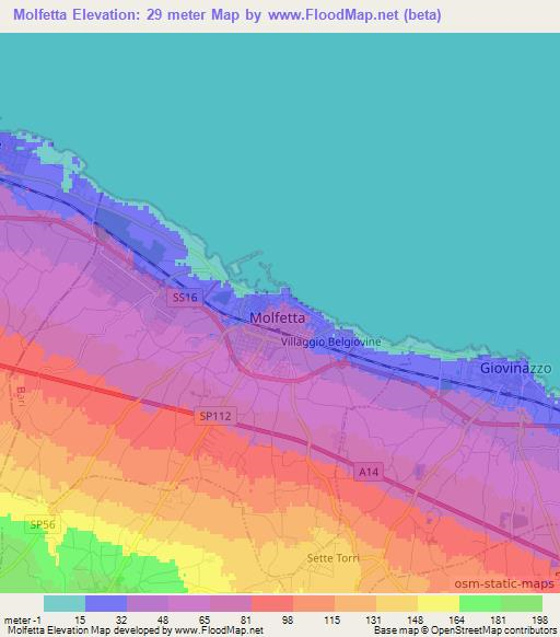 Molfetta,Italy Elevation Map