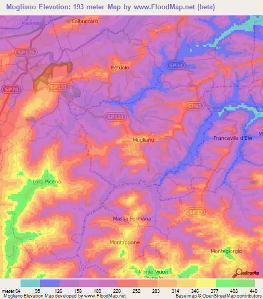 Mogliano,Italy Elevation Map