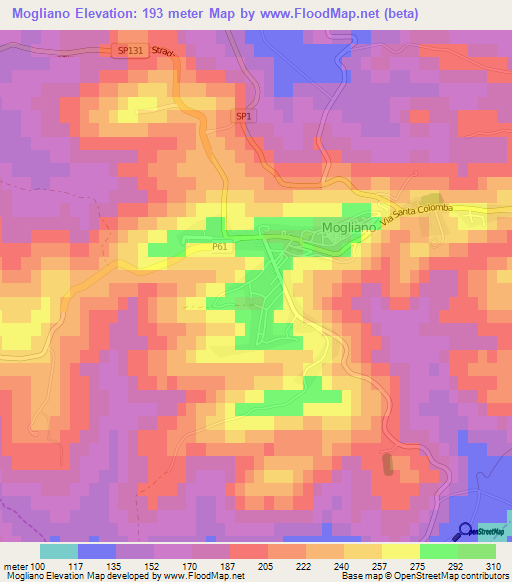 Mogliano,Italy Elevation Map