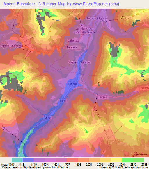 Moena,Italy Elevation Map