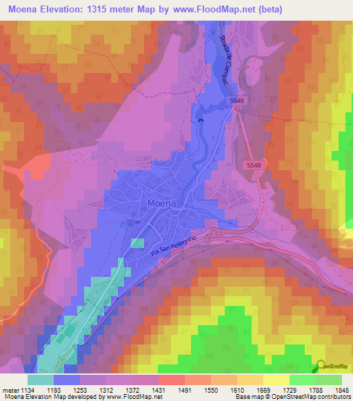 Moena,Italy Elevation Map