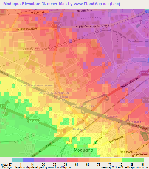 Modugno,Italy Elevation Map