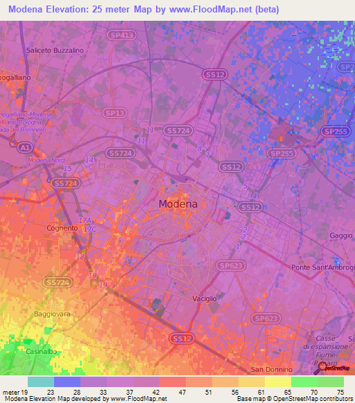 Modena,Italy Elevation Map