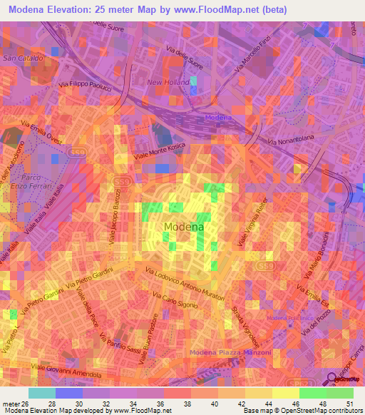 Modena,Italy Elevation Map