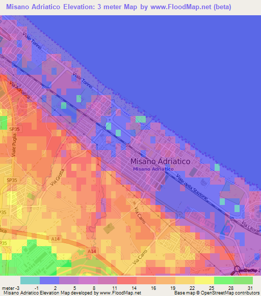 Misano Adriatico,Italy Elevation Map