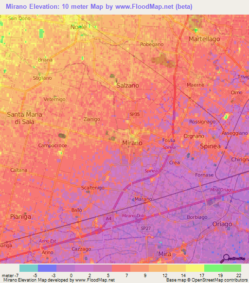 Mirano,Italy Elevation Map