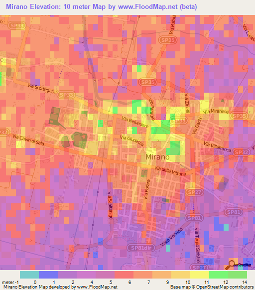 Mirano,Italy Elevation Map