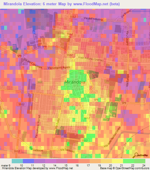 Mirandola,Italy Elevation Map