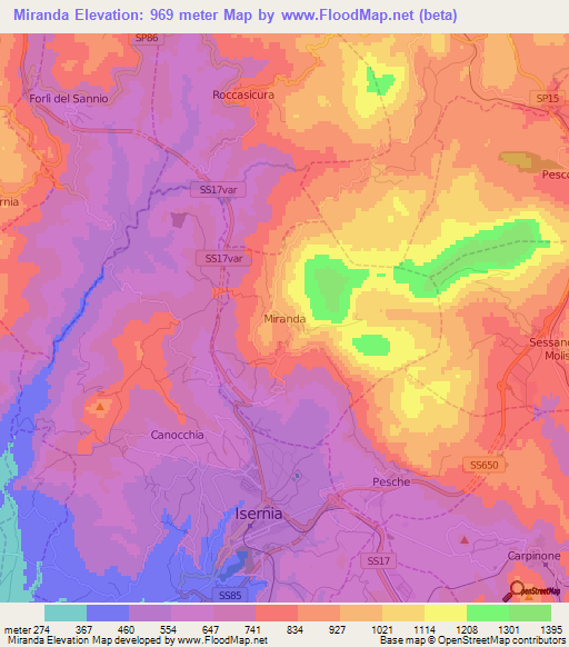 Miranda,Italy Elevation Map