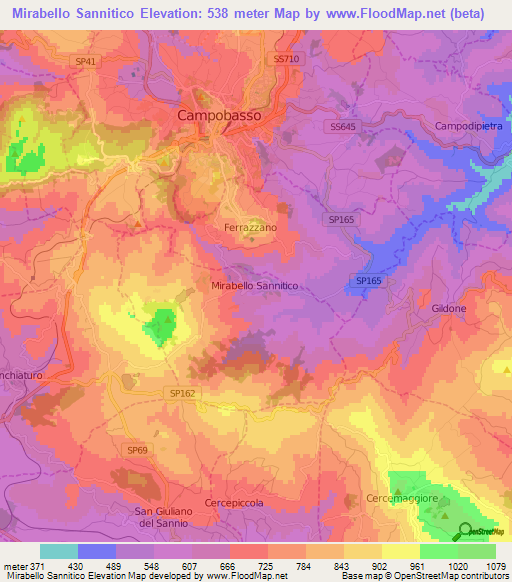 Mirabello Sannitico,Italy Elevation Map