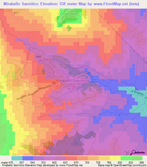 Mirabello Sannitico,Italy Elevation Map