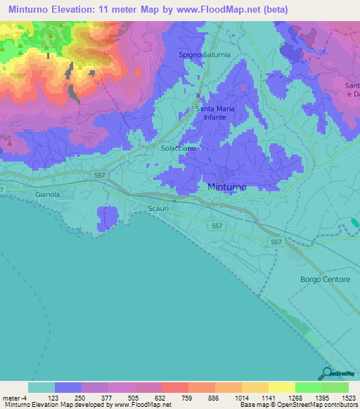 Minturno,Italy Elevation Map