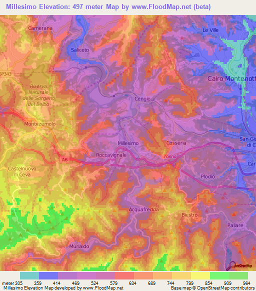 Millesimo,Italy Elevation Map