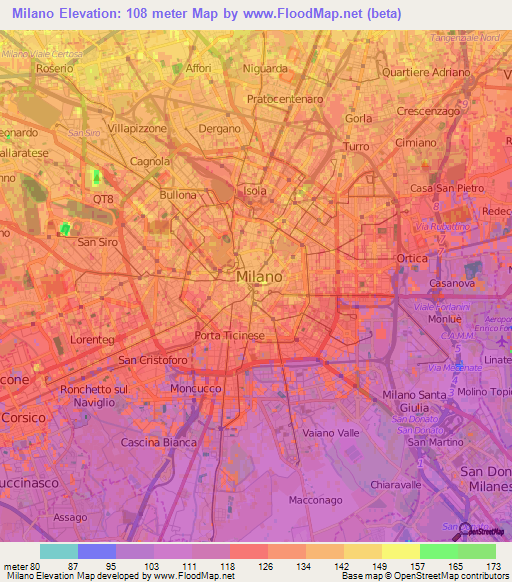 Milano,Italy Elevation Map