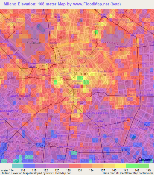 Milano,Italy Elevation Map